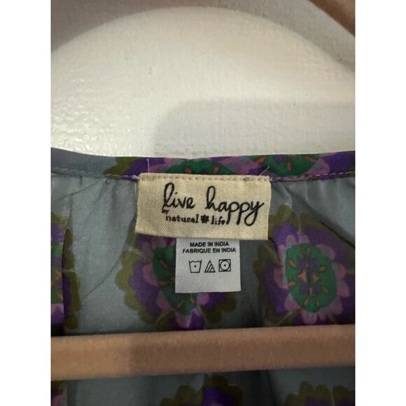 NATURAL LIFE Live Happy Semi-Sheer Print Boho Tassel Festival Top Shirt - Large - Picture 2 of 4